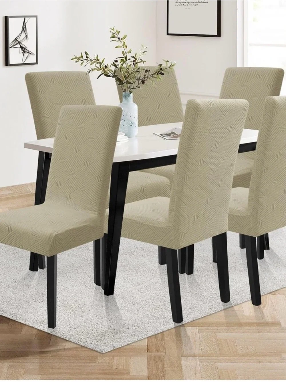Beige Stretch Dining Chair Slipcovers - Set of 2